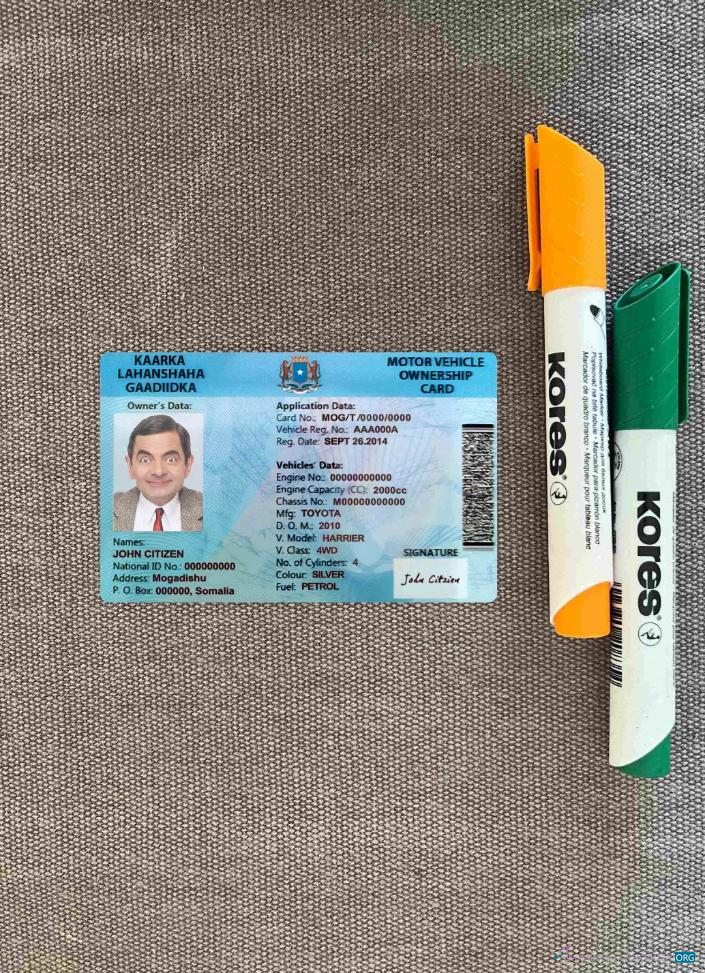 Download Somalia driving license photolook FRONT Photoshop template